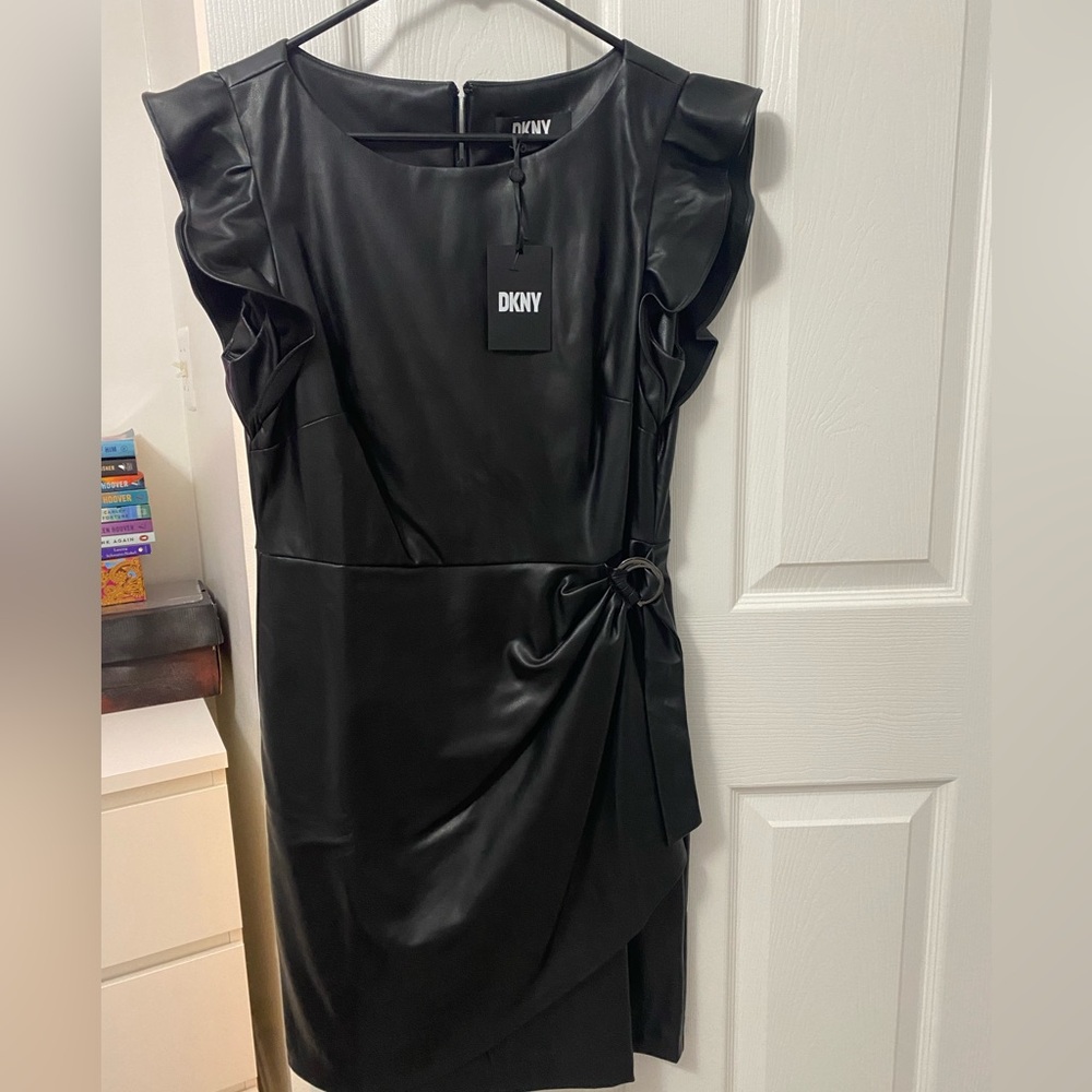 NWT black faux leather dress by DKNY